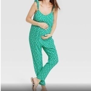 The Nines by Hatch Women's Size medium Flounce Sleeve Jumpsuit Green Floral
